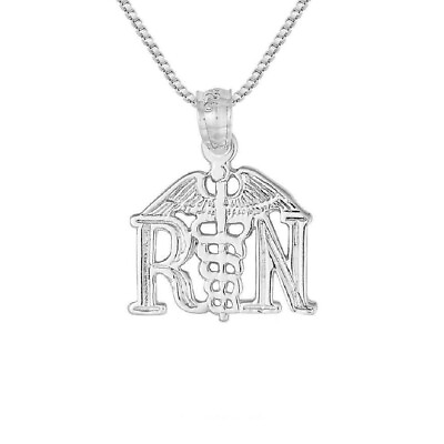 #ad Sterling Silver RN Registered Nurse Pendant Charm Made USA Box Chain $16.99