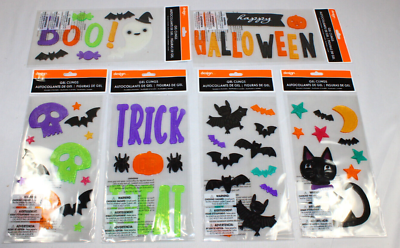 #ad 6 Halloween Window Gel Clings Lot Skeleton Pumpkin Trick Or Treat Bats Spiders $17.59