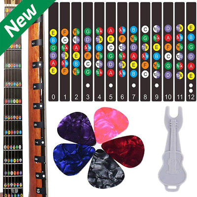 #ad Guitar Fretboard Stickers Color Coded Note Decals For 6 String Guitars W Picks $18.71
