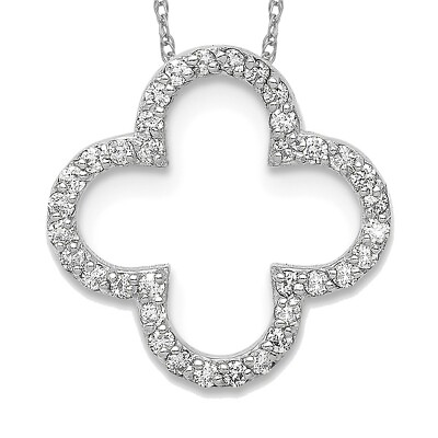 #ad 14K White Gold Small Diamond Quatrefoil Necklace Charm Pendant $487.00