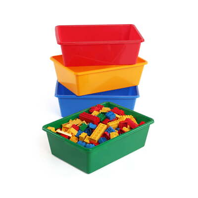 #ad Kids#x27; Primary Colors Large Plastic Storage Bins Set of 4 Ages 3 and Up New $26.60