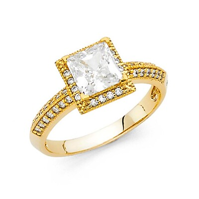 #ad 14K Yellow Gold Cubic Zirconia 1 carat Princess Stone Women#x27;s Engagement Ring $360.86