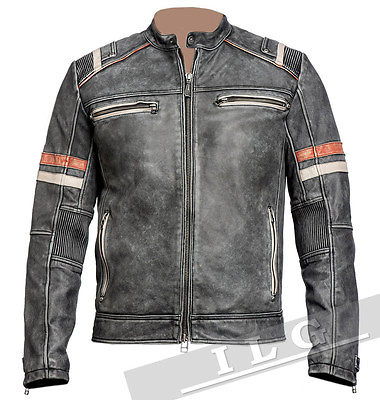 #ad Men Vintage Biker Retro Motorcycle Cafe Racer Distressed Leather Jacket FY $89.99