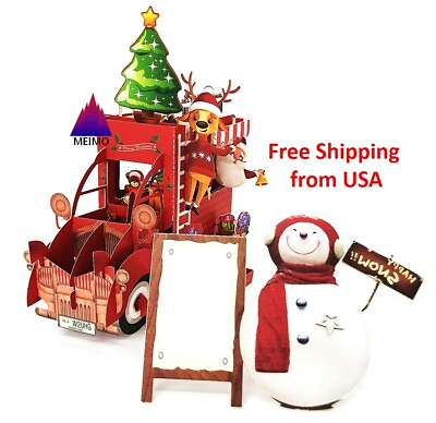 #ad 3D Pop Up Greeting Card Handmade Santa Snowman Christmas Holidays Family Friends $9.55