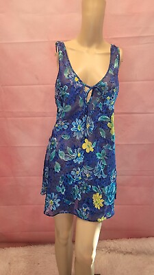 #ad Vintage INNER MOST Blue Polyester Nightgown Lace Looks. Size Medium $15.00