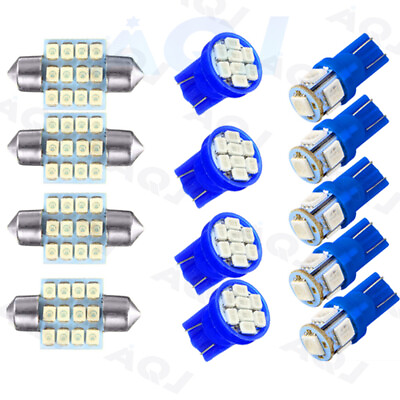 #ad 13Pcs LED Lights Interior Package Kit Ice Blue Dome Map License Plate Lamp Bulbs $9.74