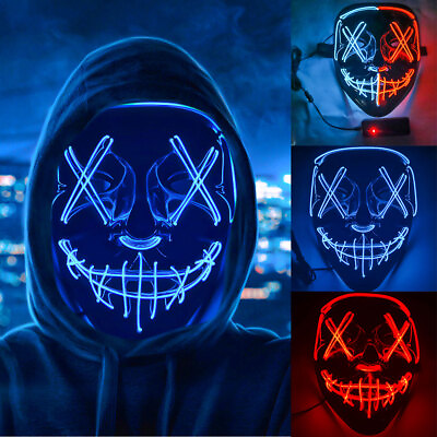Purge Rave Party Light Up Stitches Scary LED Mask Costume Cosplay Halloween EDC $10.89