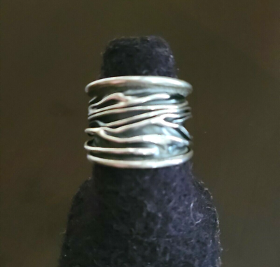 #ad Erick#x27;s Sterling Silver Corrugated Silver Design Ring Size 7.2 Taxco.925 $55.00