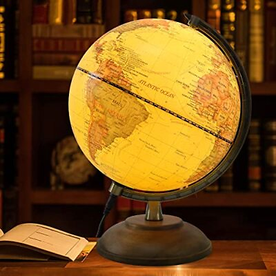 #ad JOHWOL Illuminated Globe of the World with Wooden Rubber wood Standamp;Illuminated $42.52