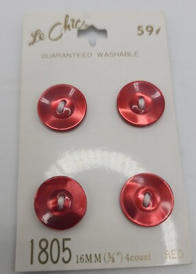 #ad Le Chic Red Sewing Buttons Moonglow Pearlescent Japan On Card 1805 16MM 4 Count $3.99