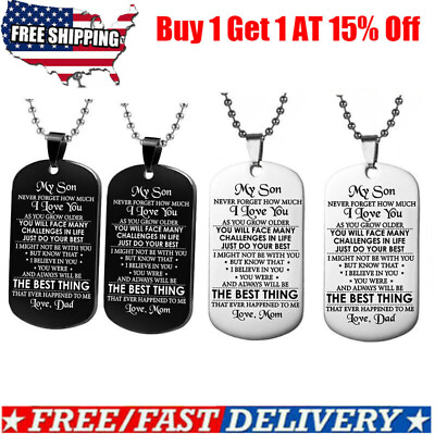 #ad To My Son Stainless Steel Dog Tag Necklace Mother Father Mom Dad Xmas Gift Black $6.99