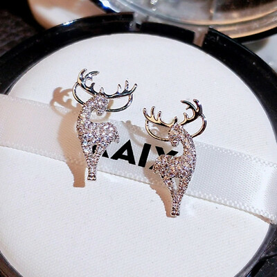 #ad Cute Women Elk 925 Silver Filled Wedding Stud Earring Cubic Zircon Jewelry Gift C $2.68