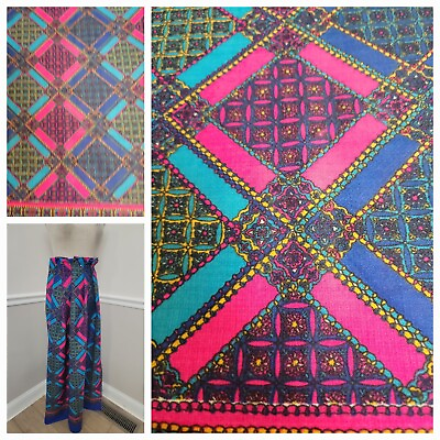 #ad Vintage Fabric Geometric Blend Textiles Psychedelic Size L 22 Yards ×W 44quot; $29.99