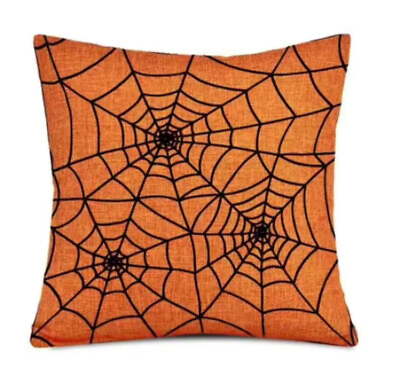 #ad Halloween Cushion Cover 18” X 18” Linen Material Single Sided Throw Pillowcase $7.99