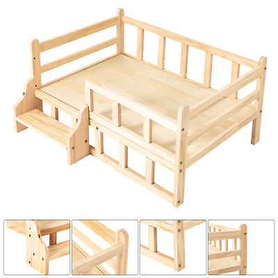 #ad Solid Wood Pet BedWooden Dog Cat Bed Frame Pet Furniture W StairsAnti Slip Pad $75.99