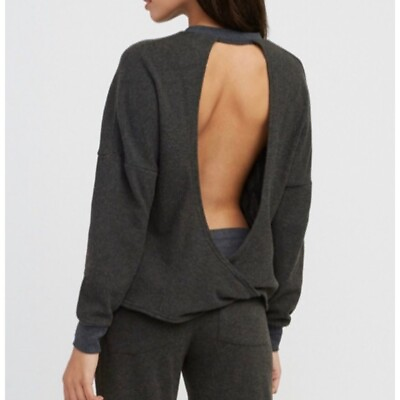#ad RVCA Kajsa Open Back Soft Textured Fleece Top Dark Gray Size XS NWT $25.00
