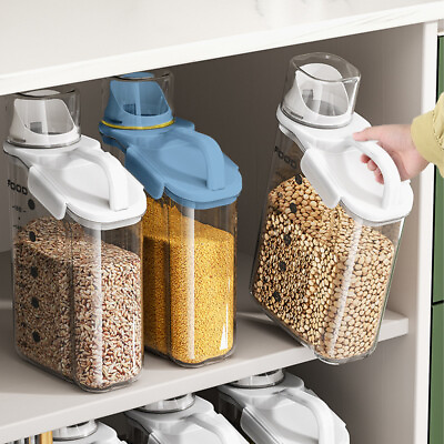 #ad 2PC Cereal Storage Containers 1.5L 2.8L Dry Food Rice Holder with Measuring Cup $28.40