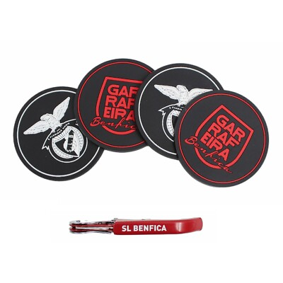 #ad SL Benfica SLB Portuguese Soccer Silicone Drinkware 4 Coasters and Corkscrew Set $37.95