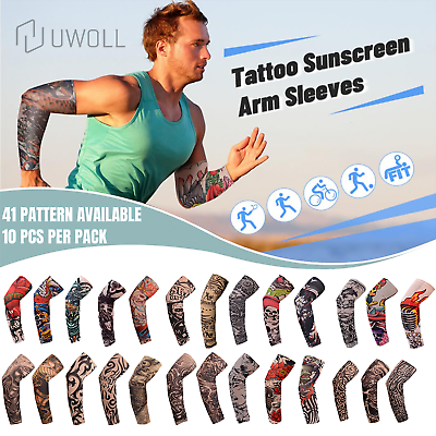 #ad 10 PCS Temporary Tattoo Sleeves Body Art Cooling Fake Slip On Arm Sun Protector $9.68