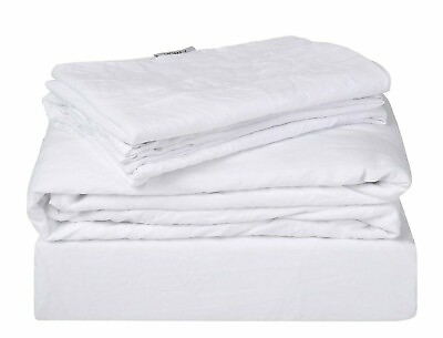HOMFY Luxury Bed Sheets with Natural Wrinkles Sheet Set 4 Pieces White Queen $19.99
