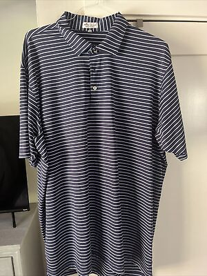 #ad Peter Millar Summer Comfort Golf Polo Shirt Mens XXL Navy Blue With White Strips $30.00