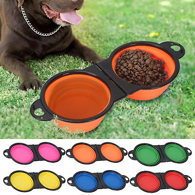#ad Double Dog Silicone Folding Food Bowl Pet Cat Travel Bowls Water $12.50