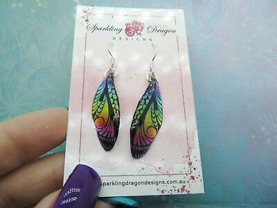 #ad Butterfly Earrings Rainbow amp; Black Sparkle Whimsical Bright Jewellery AU $22.00