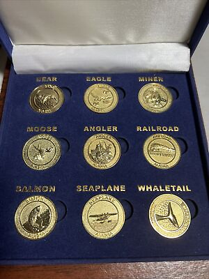 #ad Alaska Frontier Mint: Gem Brass Medal Set. Passions By Gary K. 9 Pc Set In Case $95.00