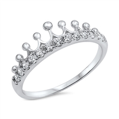 #ad Women#x27;s Crown Tiara White CZ Princess Ring .925 Sterling Silver Band Sizes 4 12 $15.29