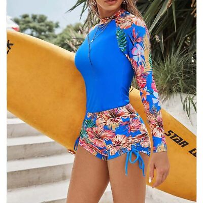 #ad Long Sleeve 2Pieces Surfing Swimsuit Women Swimwear Swim Beachwear Bathing Suit $37.60