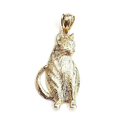 #ad Cat Full Body Charm Ffine Jewelry Pendant solid 14k Yellow Gold Over $84.95