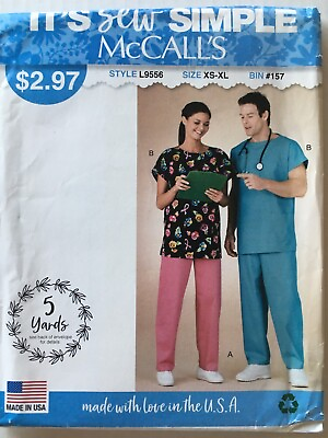 #ad McCall#x27;s 9556 Women Men Nurse Uniform Scrubs Top Pants Sewing Sz XS XL UNCUT $3.50