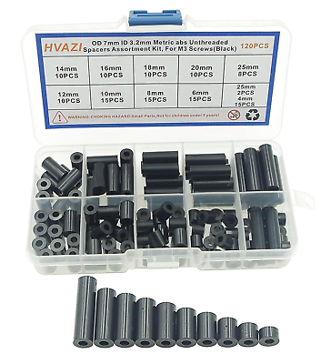 #ad Metric Black OD 7Mm ID 3.2Mm ABS Plastic round Unthreaded Spacers Assortment Kit $15.74