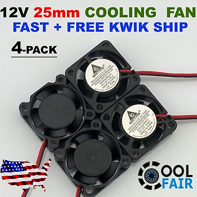 #ad 12V 25mm Mini Cooling Fan 2510 25x25x10mm 2 pin DC Computer Micro Cooler 4 Pack $11.45