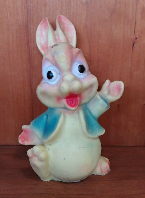 #ad VINTAGE FUNNY RABBIT SQUEAKY RUBBER TOY $18.00