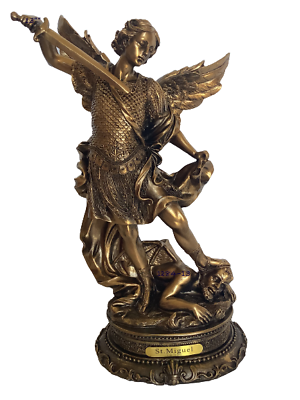#ad San Miguel Arcangel Religious Figurine 13quot; Bronce Color St Michael ArchangelNew $49.99