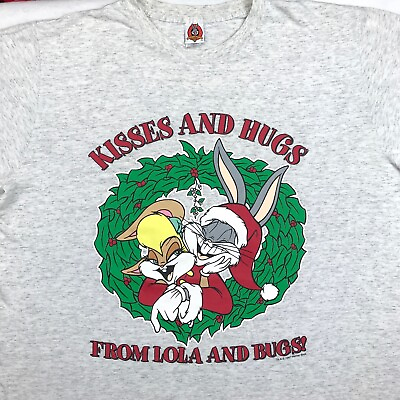 #ad vintage 90s LOONEY TUNES LOLA amp; BUGS BUNNY CHRISTMAS T Shirt XXL cartoon santa $33.99