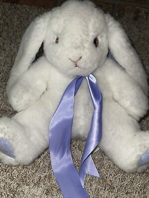 #ad Cuddle Toys by Douglas White Rabbit Little Bunny Purple Ribbon Feet Made USA Vtg $29.95