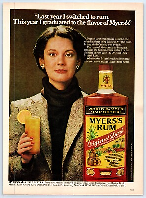 #ad Myers#x27;s Original Dark Rum GRADUATED TO FLAVOR OF MYERS#x27;S 1981 Print Ad 8quot;w x 11quot; $12.99