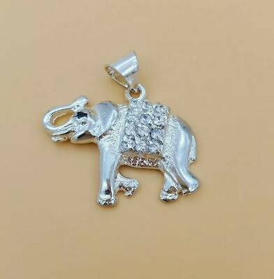 #ad Elephant Good Luck Pendant Sterling Silver 925 Zirconia Stone $25.99