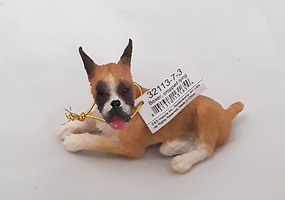 Boxer Dog Figurines Lying Down Cropped Puppys Dogs Resin New In Box $9.44