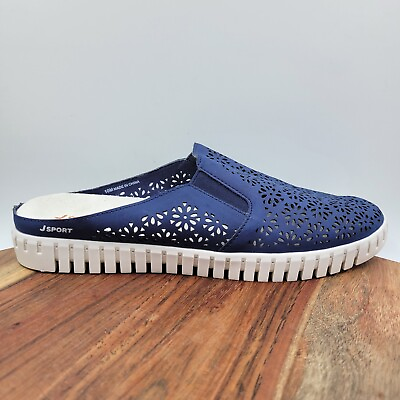 #ad Jambu JSport Mule Shoes Women#x27;s 10M Blue White Comfort Floral Slip On Loafers $20.98