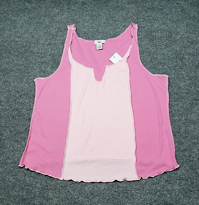 #ad Rue21 Womens Tank Pink Lettuce Edge Notch Neck Color Block Ribbed Plus 1X New $5.94