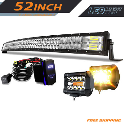 #ad 52quot;Inch Curved LED Light Bar Driving Light 4quot; Pods Kit For Nissan Titan 04 14 $105.99