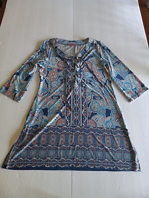 #ad SANDIVA Womens Tunic Top SIZE Small ¾ sleeve Paisley Multicolor Stretch $16.95