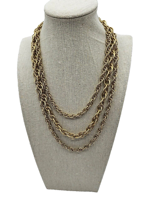 #ad Vtg Gold Toned Triple Strand Chain Necklace $19.97
