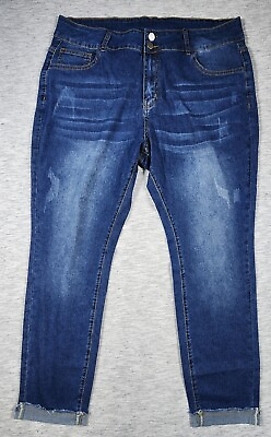 #ad High Waisted Jeans Super Stretchy Cuff Straight Leg Womens Size 18W Medium Wash $12.96