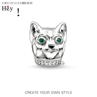 #ad 100% S925 Sterling Silver Sparkling Kitty Cat Charm Blue Eyes Cat CZ Blingget $24.99