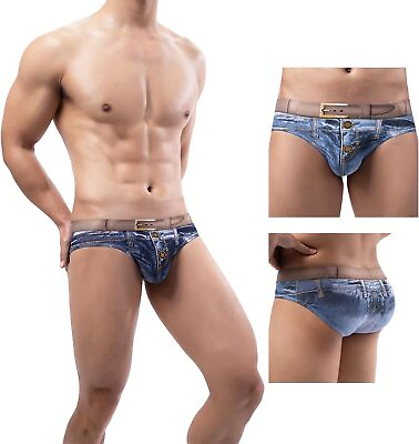 #ad Men#x27;s Cotton Sexy Fake Jean Underwear Stretch 3D Denim Printed Personalized Boxe $45.90