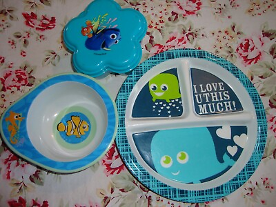 #ad Vintage 3pc Ocean Theme Child#x27;s Lunch Plate 8.5quot; Bowl 5quot; Snack Holder 334 $13.49